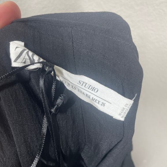 Zara Size XS Draped Ruched Sheath One Shoulder Dress Mini Black Long Sleeves - Picture 10 of 12